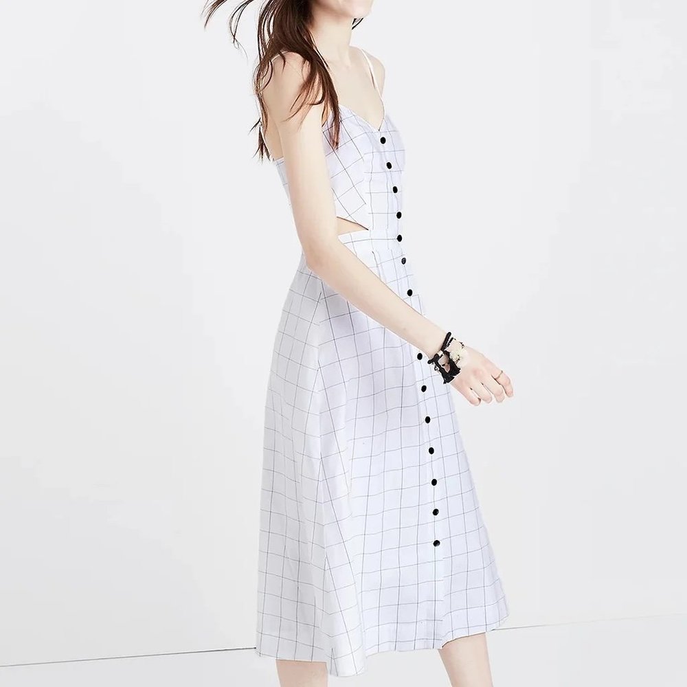Madewell Windowpane Cutout Cami Midi Dress–00